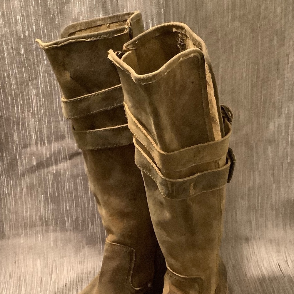 Bed Stu Women's Distressed Beige Leather Grunge Moto Biker Tall Boots Sz 8 - Picture 3 of 11